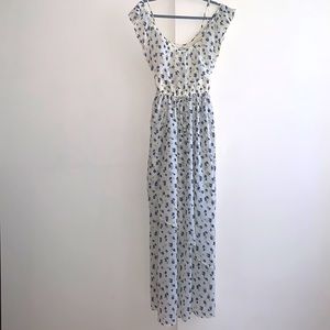 Abercrombie & Fitch Maxi Dress White Floral Print Blue Cold Shoulder Size XS